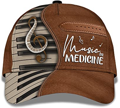 Schirmmütze Basecap Musik Ist Medizin Mit Klaviertastatur-Violinschlüssel-Muster, 3D-Druck Für Musiker, Liebhaber Und Spieler Baseball Kappe Baumwolle Basecap Retro Capatmungsaktive Mütze