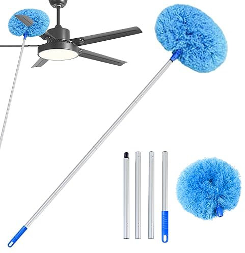 Plumero Limpiador para Ventilador de Techo con Barra de extensión Plumero Extensible de 55 Pulgadas con Cabezal Circular Redondo Desmontable para Limpiar estanterías Esquinas de Pared Elimina el