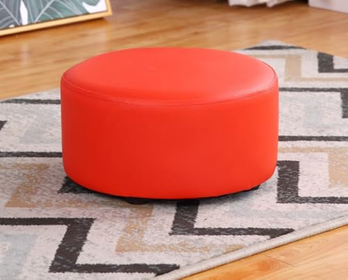 SHIJHUI Pouf aus PU-Leder, Ottomane, Fußstütze, für Wohnzimmer, unter dem Schreibtisch, rundes Gästesitzkissen, kratzfeste Fußstütze, Hocker für Sitzsack-Stuhl (rot, 18 cm hoch x 31 cm breit)