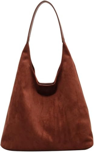 kumosaka Wildleder-Hobo-Taschen for Damen, Slouchy-Tasche, Wildleder-Geldbörse, Wildleder-Tragetasche for Reisen, Einkaufen, Arbeiten(Brown)