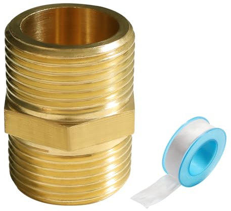 Lyeteung 1 Pièces G3/4 Mâle vers G3/4 Mâle, Fileté Mamelon Double en Laiton Connecteur, Mamelon de Connexion, avec Ruban de Plombier, pour Raccord de Tuyau