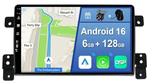 [6GB+128GB] Android 16 2 DIN Autoradio para Suzuki Grand Vitara 2004-2015-[Integrado CarPlay/Android Auto/DSP/GPS]-IPS 9 Pulgada Touch Screen-CAM+Mic-Dab/Bluetooth 5.0