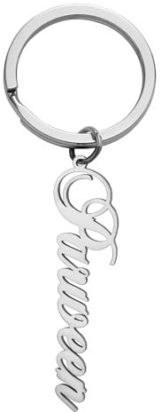 TEAMER Personalisierter Schlüsselanhänger aus Edelstahl, personalisierbar, gravierte Buchstaben, spezieller Schmuck für Damen und Herren, silber, 30*10mm