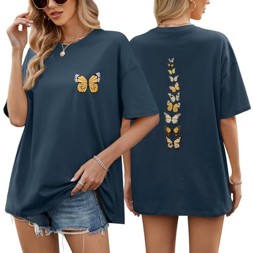 heekpek Women's Oversized T Shirts Ladies Summer Tops Plus Size Vintage Graphic Tee Cotton Short Sleeve Tshirts Drop Shoulder Casual Baggy Blouse Tee Shirts
