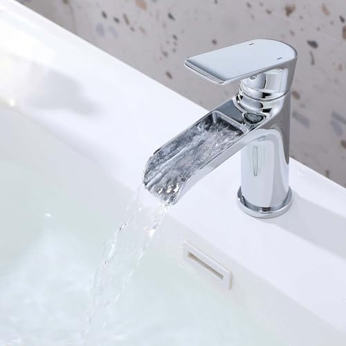 Rubinetto Bagno Lavabo Cascata Cromo, Miscelatore Bagno Lavabo Stile Moderno Rubinetti Monocomando A Cascata Per Vasca E Lavabo Acqua Calda E Fredda (Cromo)