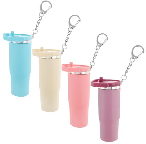 PTMTFYL 4 Pcs Mini Tumbler Keychain, Mini Cup Keychain, Stanley Cup Key Chain Charms, Decorative Stanley Cup Accessories, No Flowers, Medium