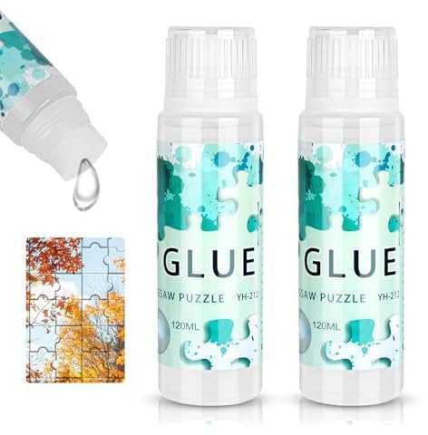 Ainiv Puzzle Glue with Sponge Head – Clear, Water-Soluble, Quick-Dry Formula for 1000/1500/2000 Piece Puzzles, Perfect for Crafting, DIY Projects & Stunning Displays(120ML*2)