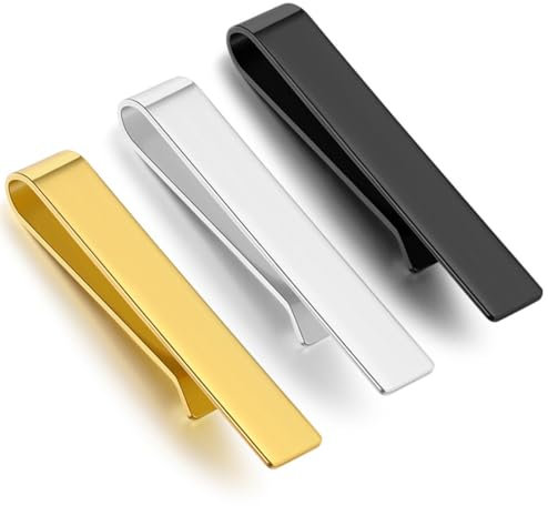 HABNI 3 Pièces Pince Cravate Homme Pince À Cravate Slim Pour Affaires Travail Mariage Anniversaire Cadeau Vie Quotidienne(Or Argent Noir)