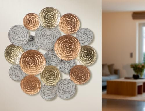 Casablanca - Rilievo da parete orientale, in metallo, color rame, bianco, effetto metallico, rotondo, Ø 61 cm, profondità 6 cm, decorazione da parete, decorazione per la casa