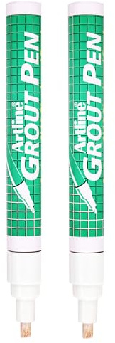 Artline Pack of 2 White Grout Pens for Restoring Old & Discoloured Tile Grout – Permanent, Quick-Dry, Waterproof Ink – 2.0–4.0mm Chisel Tip – Genuine Artline Grout Whitener for Bathroom Tiles