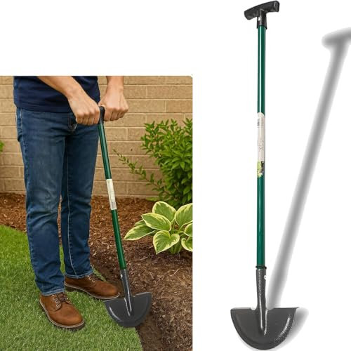 MEHRU Lawn Edging Tool Long Handle 91CM Heavy Duty Carbon Steel Half Moon Edger for Garden Border Grass Trimming Landscaping Flower Bed Turf Cutter Path Soil Lawn Care Gardening Equipment