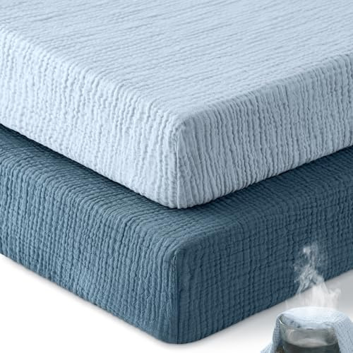 Unnivoll Baby Spannbettlaken 70x140 cm Kinderbett, 100% Musselin Baumwolle, 2er Pack Bettlaken Für Babybett, Atmungsaktives Weiches Spannbetttücher