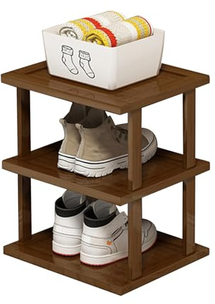 Schuhregal, hoch, schmal, Bambus, Eingangsbereich, 3/5/7 Etagen, robustes Holzregal für Schuhe, Stiefel, Blumentöpfe, Organizer, Wohnzimmer, Milchteefarbe, dreilagig