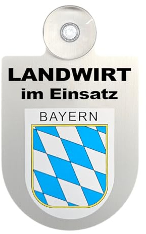 Alu-Dienstschild mit Saugnapf – Landwirt im Einsatz - Schild für Auto, Traktor – individuell mit Wappen – Aluminium – Beruf, Hobby – Autoschild (Bayern)