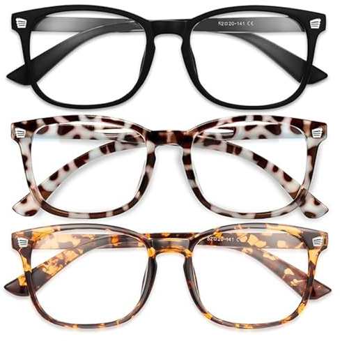 QGH 3 Pack Rounded Square Glasses for Women - UV400 Blue Light Eyewear | Three Coordinated Colour Options, Rounded-Square Clear-Lens Styling, Lightweight Fit, Outfit Rotation, Work And Screen Use