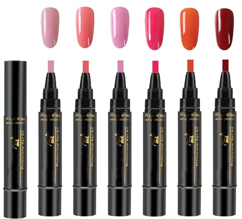 Nail Polish Pens - 6Pcs 3 In 1 Gel Nail Polish Pen Set - Gel nail polish pens UV Lamp Required - No Base Coat Needed - Easy Apply for DIY & Salon Manicure Kit - Long-Lasting & Chip-Resistant