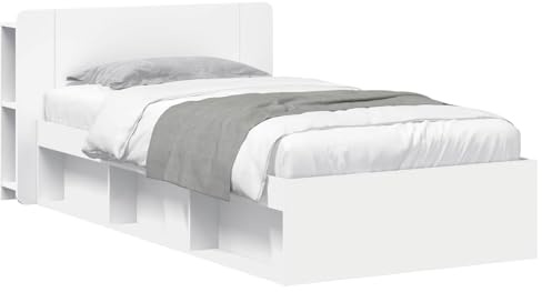 vidaXL Bettgestell mit Stauraum Weiß 90 x 190 cm Holzwerkstoff, Moderne Schlafzimmermöbel, rechteckiger Holz-Bettrahmen, praktische Aufbewahrung, minimalistischer Stil