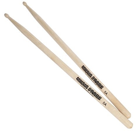 MUSIC STORE 5A Maple Drumsticks, Wood Tip, Acorn Kopfform, 405mm Länge, 14mm Durchmesser, Robuste, Leichte, Preiswerte Alternative für Drummer mit hohem Stick-Verschleiß