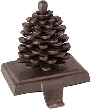 Dibor Cast Iron Christmas Stocking Holder Hanging Hook - 1.5kg | Pine Cone Design, Antique Brown, Recycled Metal, Padded Base