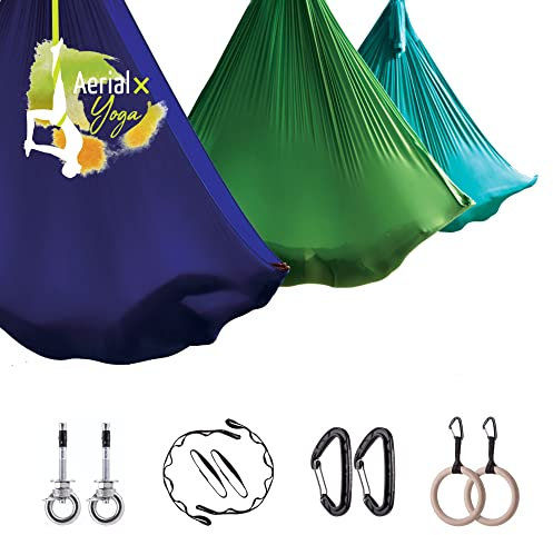 AerialX Aerial Yogatuch - Yoga Fitness Set Gold | GS geprüfte Yoga Hängematte inkl. Turnringe für Yoga Pilates und Gymnastik | Germany Nur für Erwachsene
