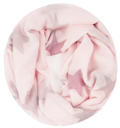 Glamexx24 Loop schal leichter Langschal Sterne Muster Schlauchschal Strass Tuch Viele Farben SC20170401, Rosa, Einheitsgröße