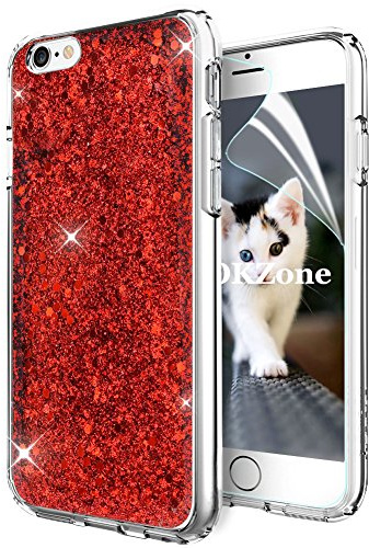 OKZone iPhone 6S Hülle,iPhone 6 Hülle, Luxus Glitzer Bling [Glänzende Mode][Ultra Dünn] Designer Weich TPU Bumper Case Cover TPU Bumper Schale für Apple iPhone 6/iPhone 6S 4.7 Zoll (Rot)