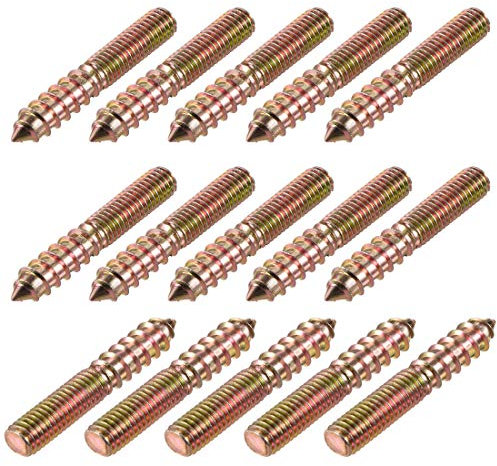 sourcing map M8 Hanger Bolts Length 2(50mm) Double Headed Bolts Self-Tapping Screw 8mm Wood Joint Furniture Legs 15pcs