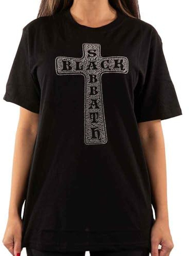 Black Sabbath T Shirt Diamante Cross Band Logo Official Unisex Black M