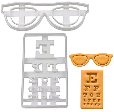 lot de 2 emporte-pièces sur le thème de l'optomologie (motifs: graphique Snellen et lunettes), 2 pièces