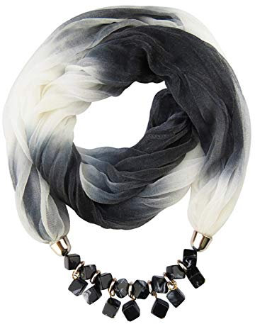 Asudaro Damen Tücher Schmuck Schal Halskette Halstücher Bekleidung Chiffon Schals Sonnenschutz Elegante Schal Wrap Pashminas mit Halskette Schmuck für den Sommer Herbst Schwarz-Weiss
