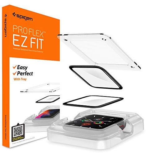 Spigen ProFlex EZ Fit Schutzfolie kompatibel mit Apple Watch SE (2022/2020) / 6/5 / 4 (44mm), 2 Stück, Positionierhilfe für Installation, Anti-Kratzer, Kristallklar