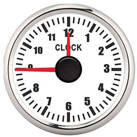 Auto Uhr Uhr, 2 Zoll Universal 0-12 Stundenzähler Uhr Instrumententafel Anzeigen Anzeige Rote Hintergrundbeleuchtung 12V/24V für Auto(Silberrahmen auf Weiß)