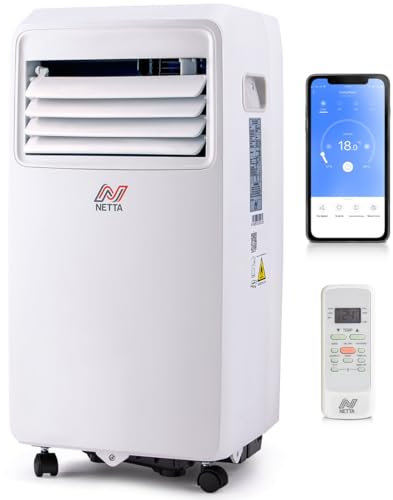 NETTA Portable Air Conditioner 3-IN-1 8000BTU, Dehumidifier, Cooling Fan - WiFi Smart App, 3 Speed Settings, Weekly Timer, Remote Control [Energy Class A] [Energy Class A]