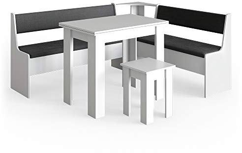 Vicco Groupe de banquettes d'angle Roman, Blanc/Anthracite, 180 x 150 cm avec Table