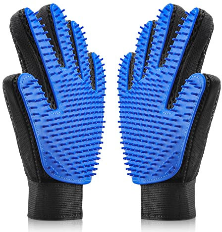 USION Pet Dog Cat Grooming Glove 2 Pack,[Upgraded 259 Pins] Pet Hair Remover Mitt Massage Deshedding Glove Brush with Longer Tips for Long Short Fur Dogs Cats Rabbits Horses and More(LEFT & RIGHT)