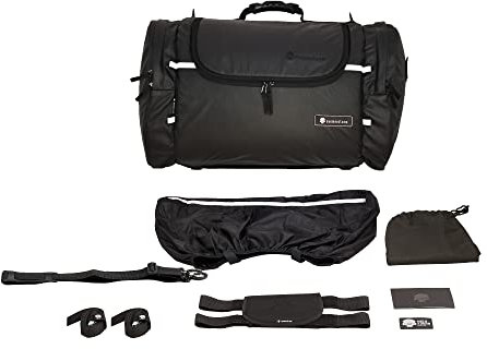 DEEMEED Explorer 51 Liter Motorrad Hecktasche für Sissy Bar, Material Cordura und Leder, Gepäckrolle, wasserdicht + Regenhülle