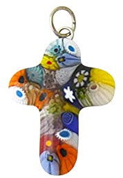 Colgante de cruz de cristal de Murano, aprox. 3 x 2 cm, multicolor