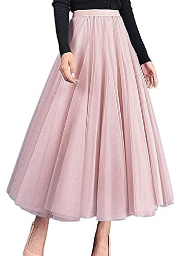 Dazzerake Gonna in Tulle Donna Elegante Morbida Gonna Lunga Estiva Tutu Vintage Taglia Unica (Rosa, Taglia Unica)