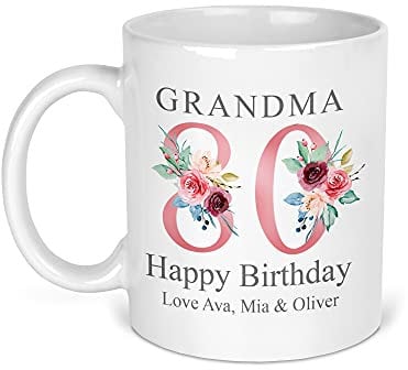 80th Birthday Gift for Women, Personalised Mug/Cup, Floral Design, Add Name, Birthday Gift for Mum, 1941