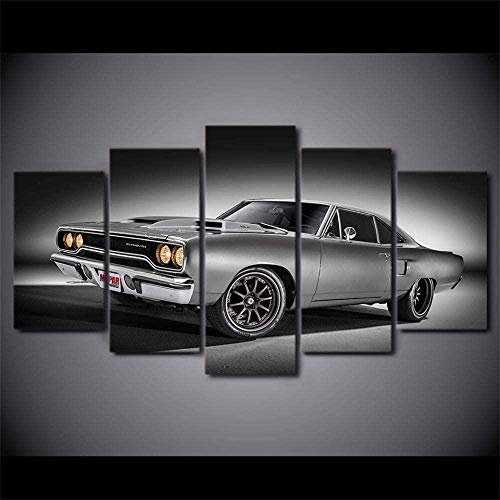 Moderne Wohnkultur Rahmen Autobilder HD gedruckte Poster 5 Stück 1970 Plymouth Road Runner Leinwand Gemälde Wohnzimmer Wandkunst 25x40cmx2P, 20x50cmx2P, 20x60cmx1P ohne Rahmen