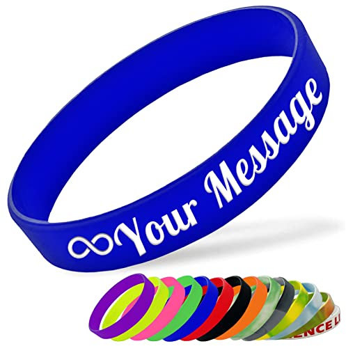 Bracelet en Silicone Personnalisable Bracelet en Caoutchouc Femme Homme Enfant pour Les Événements Festival de Collecte de Fonds,160mm Longueur,Bleu