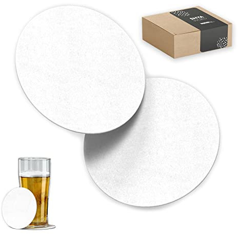 100 Posavasos de Cartón Originales, Decorativos y Absorbentes para Bebidas y Líquidos. Portavasos para Mesa con Efectos de Acabado 10 x 10 cm y 1,4 mm Espesor. (Blanco Redondo, 100)