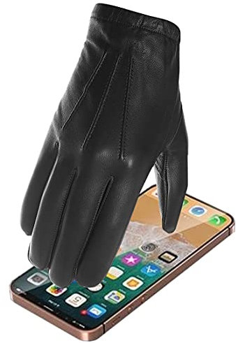 Harssidanzar Herren Dünne Ungefütterte Leder Polizeihandschuhe Touchscreen GM031EU,Schwarz, Größe XXL