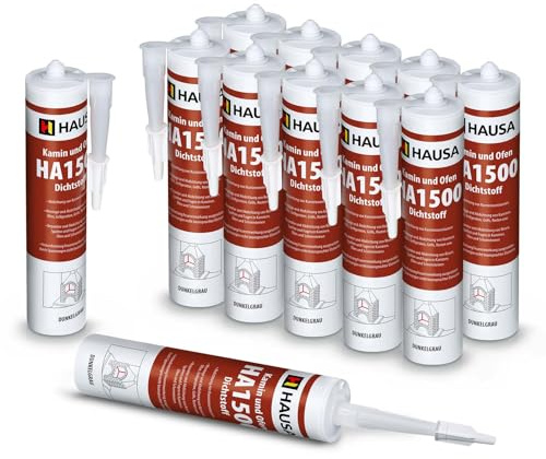 HAUSA Mastic d'Étanchéité pour Cheminées et Poêles HA1500 Mastic Spécial Résistant Au Feu et Aux Températures Jusqu'à 1500°C Produit d'étanchéité Gris Foncé 12x 310 ml