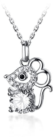 TYERY Collier en Argent S925, Mode Coréenne Féminine avec Diamants Petit Collier Souris, Année du Zodiaque Chinois du Rat Pendentif Chaîne de Clavicule Femmeargent, argent 925