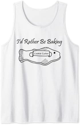 Emporte-pièce amusant en forme de poisson avec inscription « I'd rather be Baking » Débardeur