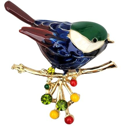 GFM Broche rouge-gorge en émail - Cadeau de Noël (RN-émaille-Brch) - Vert bleu