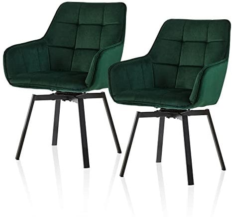 TUKAILAI Esszimmerstühle Drehbar 2er Set, Drehstuhl esszimmer Samt mit Armlehnen Rückenlehne Gepolsterter Sitz Metallbeine, Armlehnstuhl Küchenstühle Polsterstuhl Sessel für Küche (Grün)