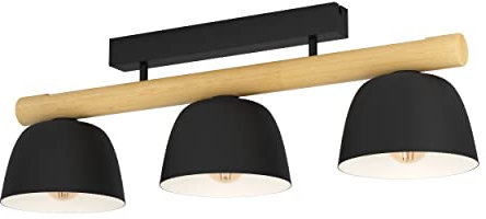 EGLO Deckenleuchte Sherburn, 3-flammige Deckenlampe aus Holz und Metall in schwarz und weiß, FSC100HB, skandinavische Deckenbeleuchtung mit E27 Fassung