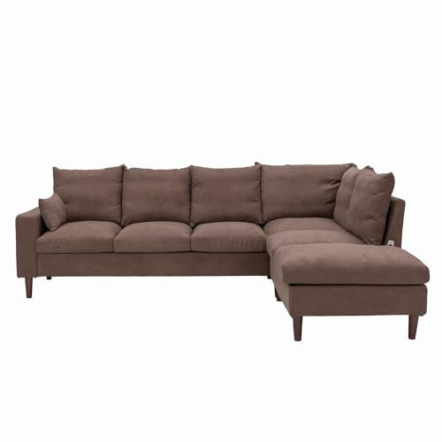 Panana Corner Sofa, L shape Corner Sofa Sets for Living Room - With Charging USB chaise Linen Fabric Stylish Contemporary Sofas, 6 Seater Corner with Chaise Brown